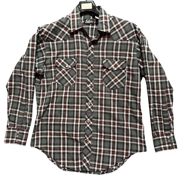 Blair Other - Blair Shirt Western Pearl Snap‎ Plaid Large Paperthin Long Sleeve Flap Pockets